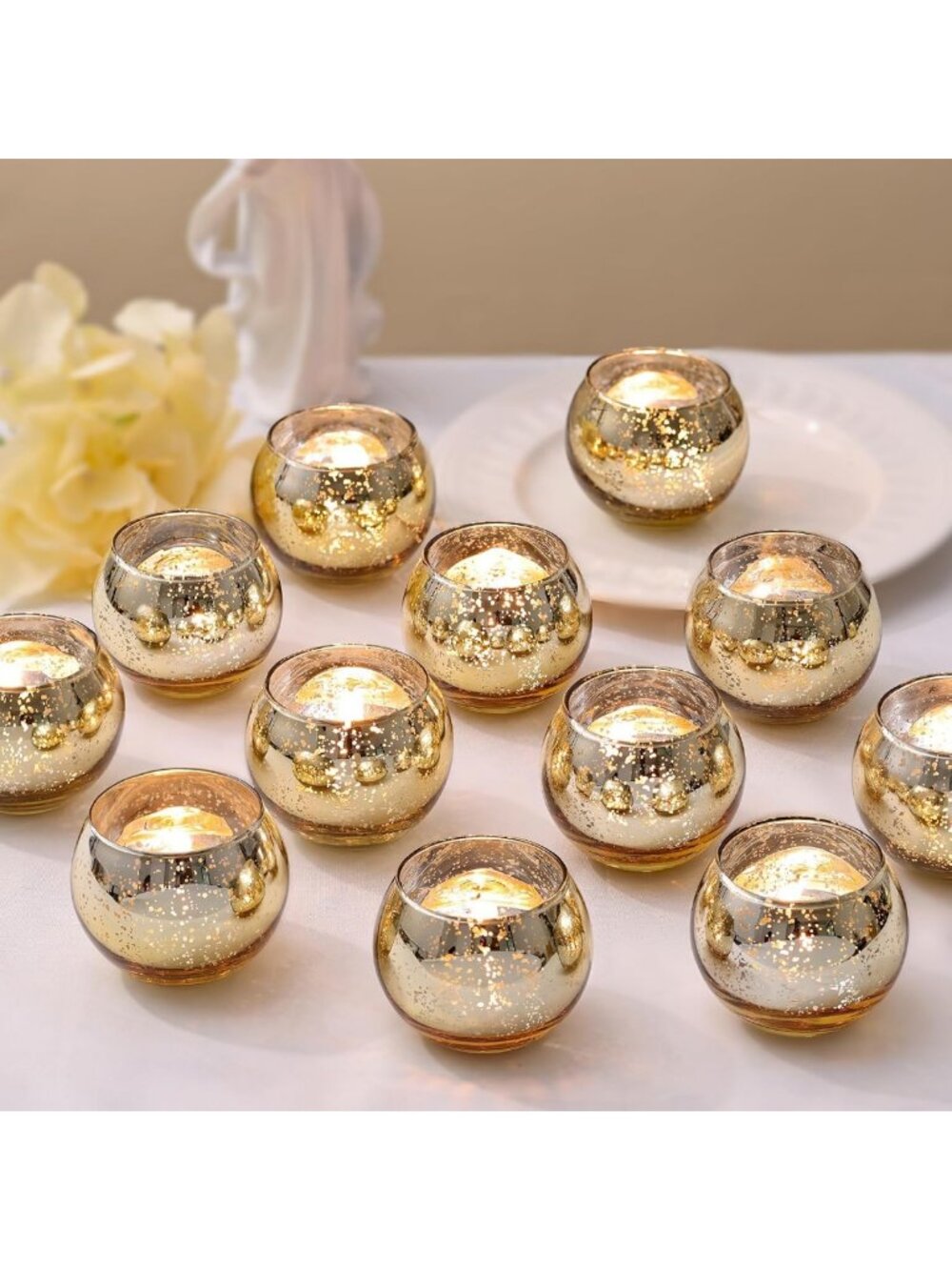 Elegant Gold Mercury Glass Votive Candle Holders - Set of 36 for Weddings